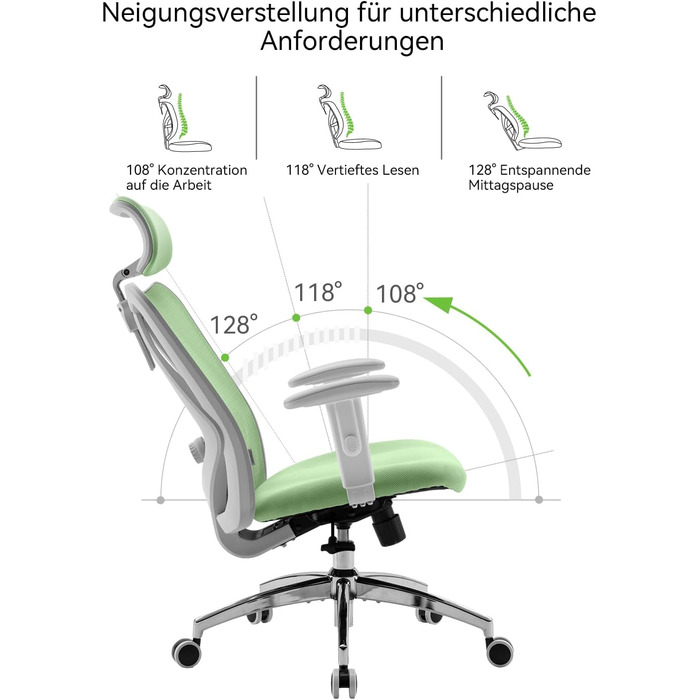 SIHOO Ергономічне крісло для офісу, обертовий стілець з регульованою поперековою підтримкою, підголовником та підлокітниками, регулюванням висоти та функцією гойдання, для здоров'я спини, до 150 кг