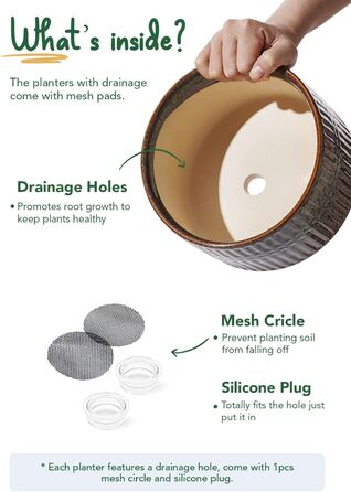 Набір горщиків для сукулентів LE TAUCI, 16,5+20 см, кераміка, для дому, з дренажними отворами, сучасний циліндричний дизайн, набір 2 шт., реактивна глазур чорного кольору