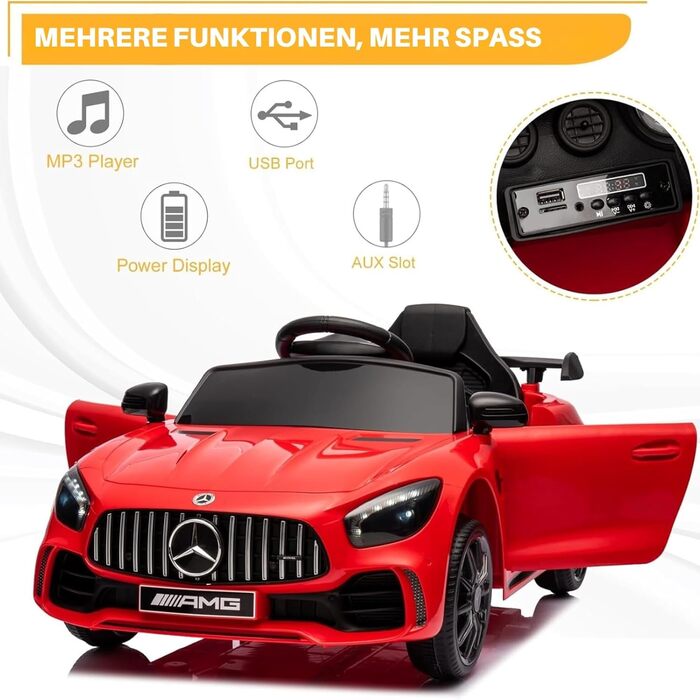 Дитячий електромобіль Mercedes Benz AMG LEADZM 12V, з пультом, MP3, музика, LED, червоний