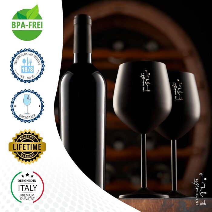 Набір келихів для вина зі стебла з нержавіючої сталі (2 шт.) - 540 мл, для вечірок, свят, шампанського та коктейлів