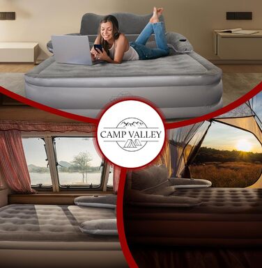 Надувне ліжко для гостей 200x150х40 см з підголовником, самонадувне, з вбудованим насосом, для кемпінгу
