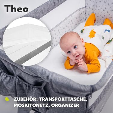 Дитяче та туристичне ліжко Lionelo Theo 2in1, регульоване по висоті, з матрацом і москітною сіткою (сірий)