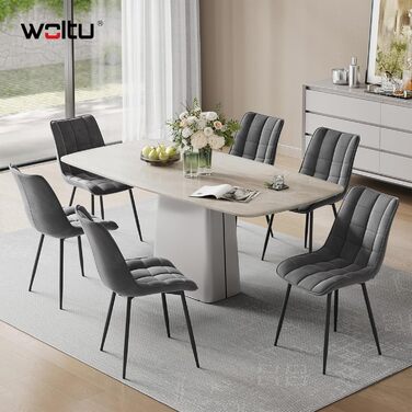 Набір обідніх стільців Woltu 4 шт., для вітальні, кухні, їдальні, м'який з підлокітником, з оксамитовою сидінням, металеві ніжки, до 150 кг, темно-сірий