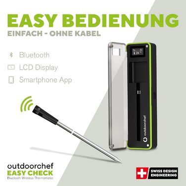 Термометр для гриля Outdoorchef Easy Check Quadro з Bluetooth, 4 датчики, 200м, миюча посудомийна машина, з магнітною док-станцією