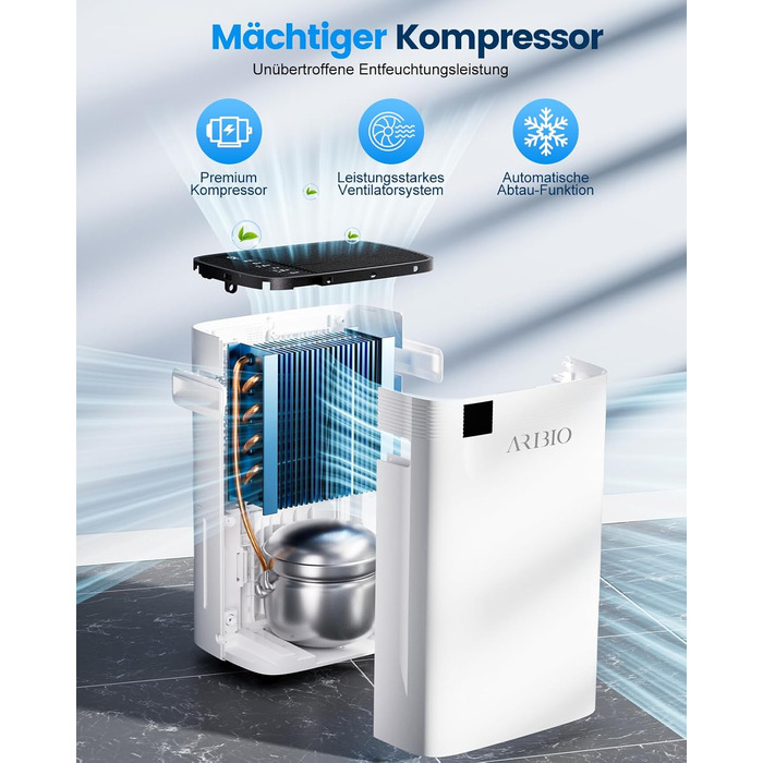 Електричний осушувач повітря 20л/день, високої продуктивності, з функцією сушіння білизни, таймером та системою відтавання, для приміщень до 200 м³/60 м², підходить для квартир, ванних кімнат, підвалів, гарантія 10 років