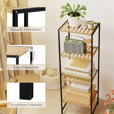 Стильна стелаж Standregal Badregal з бамбука та сталі, з 4 полицями, 4-ярусна книжкова полиця, розміри 36,5 x 33 x 110 см, колір: натуральний