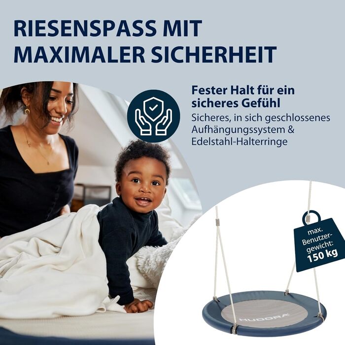 Шоукель HUDORA Nestschaukel Lounge - регульована висота, діаметр 90/110 см, до 150 кг, закрита сидіння, сімейна, для дому та саду (Midnight, 90 см, Single)