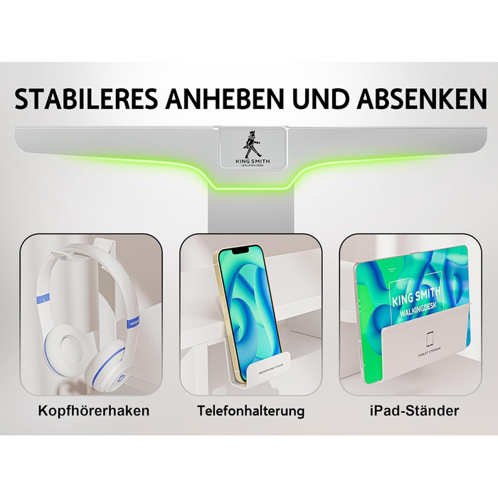 Регульований стіл WALKINGDESK для дому та офісу: електричний, з висувними ящиками, підставкою для монітора та тримачем для телефону (140 x 60 см, білий)