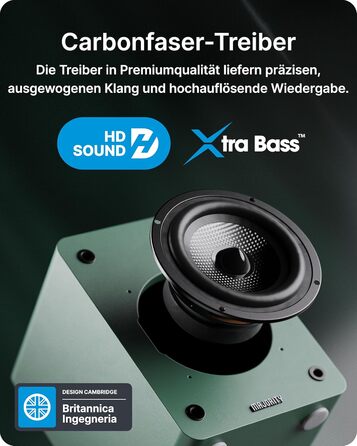 Активні колонки Majority D50X 60W 2.0 для ПК та HiFi: Bluetooth 5.3, HDMI ARC, AUX, вуглецевий диффузор, колір зелений