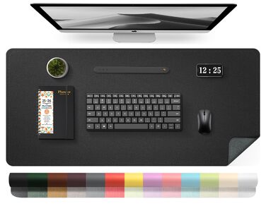 Великий двосторонній шкіряний килимок для робочого столу 80x40 см, водонепроникна підкладка зі замшею для письма та малювання, чорний