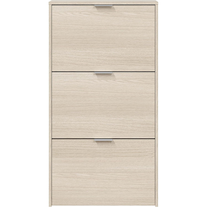 Стеллаж для взуття Habitdesign з 3 дверцятами, вузький, білий глянцевий, розмір: 60x113x22 см, з елементами канадського дуба