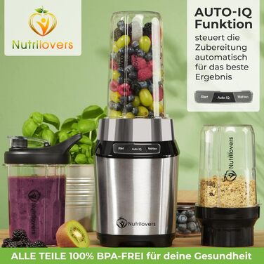 Міні-блендер Nutrilovers NUTRI-BLENDER 1000 Вт для смузі, без бісфенолу А, з книгою рецептів та аксесуарами