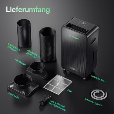 VIVOSUN AeroDrain D12 - Електричний осушувач повітря 12л/день з датчиками температури та вологості, дистанційне керування, для підвалу, ванної кімнати та гроу-тента