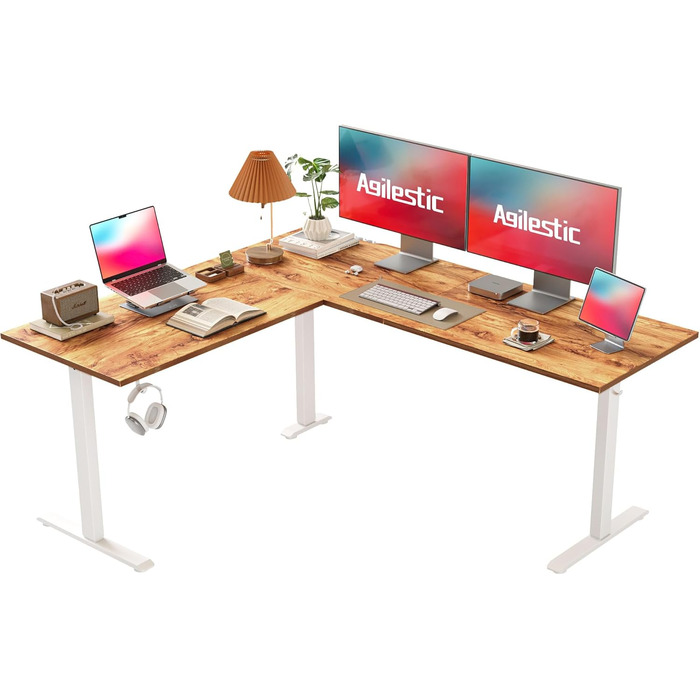 Регульований кутовий стіл Agilestic: електричний, ергономічний, 160 x 140 см, світло-коричневий