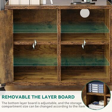 Підставка для принтера YITAHOME з розетками, роликова, з полицею та кишенькою, з замком для документів, для дому/офісу (колір: коричневий)