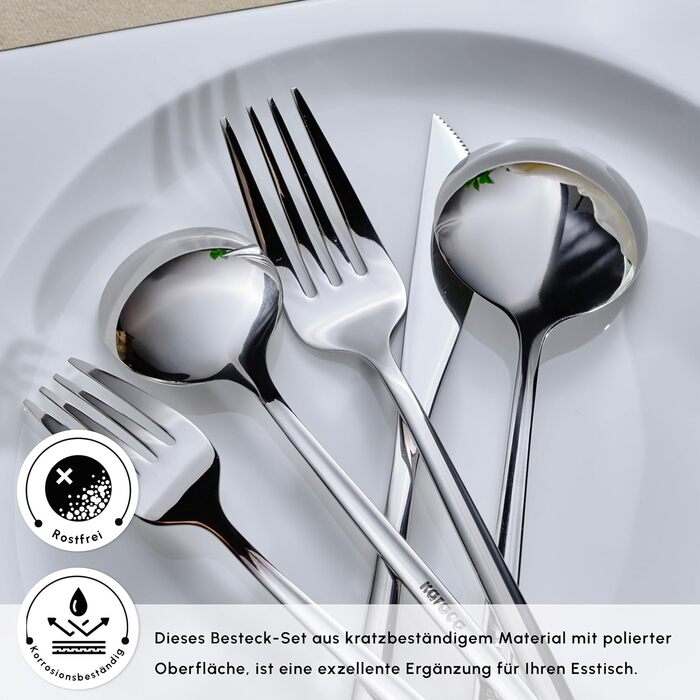 Набір столових приборів Karaca Orion (60 предметів) для 12 осіб - нержавіюча сталь, ножі, виделки, ложки, блискучі ножі та виделки, кухонний набір (сріблястий)