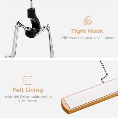 Дерев'яні вішалки для штанів та одягу House Day: 25 вішалок для спідниць, 11 для штанів, білі, з кліпсами, 360° обертання, 35,5 см (натуральне дерево)