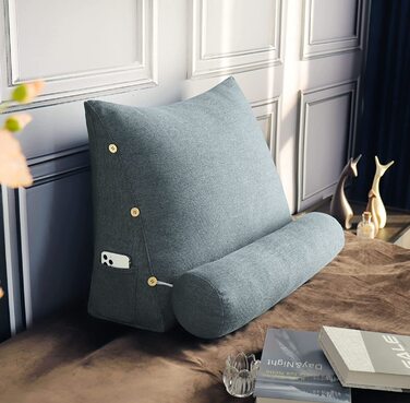 Подушка для спини, трикутна подушка для тіла, підголовник, подушка для ліжка, спинка для дивана, велика подушка для тіла, 60 см (сірий)