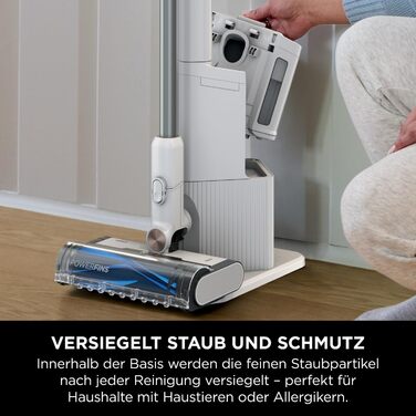 Пылесос Shark Clean & Empty с док-станцией для самоочистки, до 40 мин. работы, беспроводной, для шерсти животных, ковров и твердых полов, с LED-подсветкой, тихий, белый/синий, BU3521EU