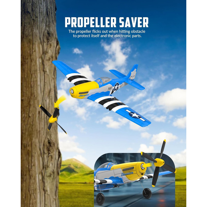 Літак на радіокеруванні VolantexRC 761-5 P51 Mustang RTF для початківців з Xpilot, 4 канали, готовий до польоту