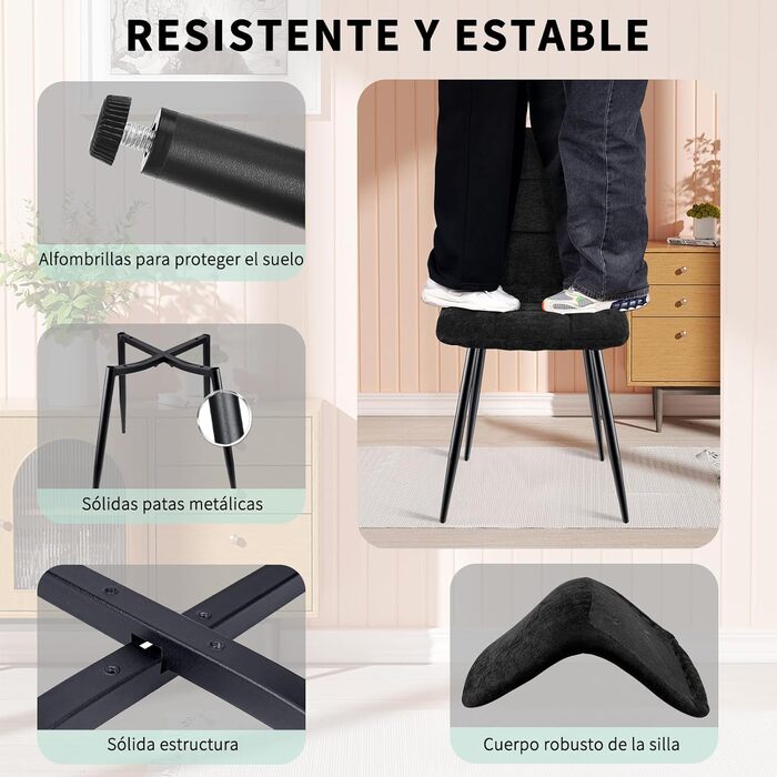 Набір обідніх стільців, 6 шт., з м'яким сидінням, з льонової тканини та чорними металевими ніжками, смугастий дизайн, для вітальні, кухні, спальні, ресепшн