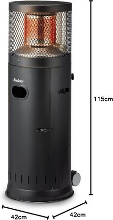 Газовий терасної обігрівач Enders Polo Black 2.0 з регулюванням 3-6 кВт, нержавіюча сталь, ENDUR Reflexionssystem, транспортні колеса, захист від перекидання, чорний