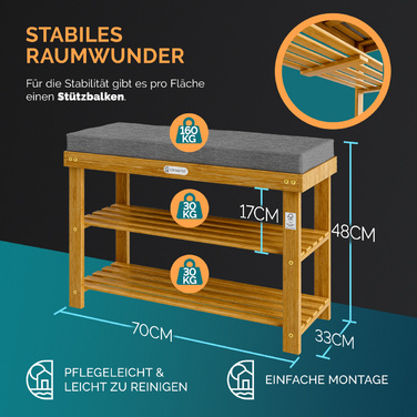 Лавка для взуття FSC® сертифікована деревина акації 70x33x48см