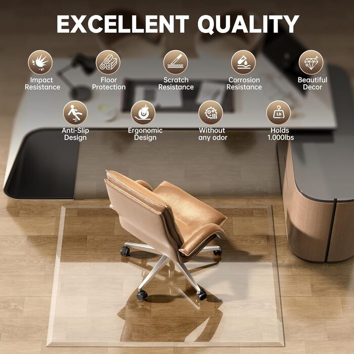 Підкладка під офісний стілець з прозорого скла з заокругленими краями, 119 см x 50 см, захист підлоги, для килима та твердої підлоги