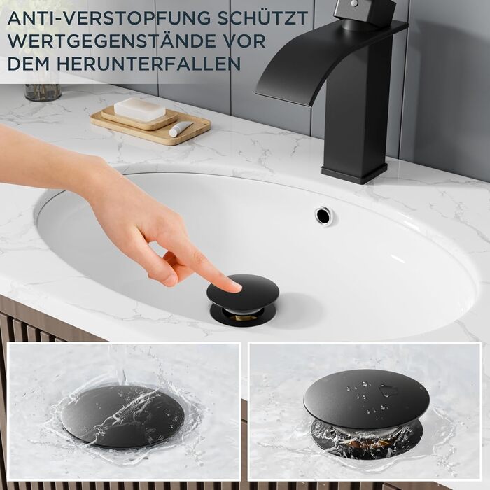 Змішувач для ванної кімнати FORIOUS з водоспадом, одноручний, для умивальника, хром, висота виливу 80 мм, економія води та енергії