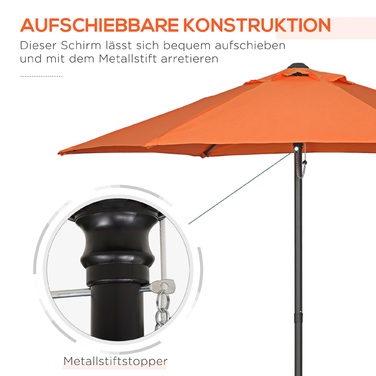Outsunny Parasol Ø196 см, поворотна парасолька з функцією складання, шестикутна балконна парасолька пляжна парасолька вітрозахисна стабільна ринкова парасолька Crank Parasol Захист від сонця для пляжу Балконний сад, помаранчевий