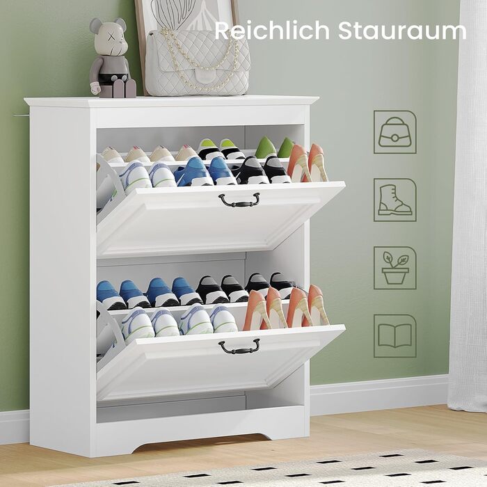 Шкаф для взуття Brinlawb білий з шухлядою, полицями та перегородками для 14-18 пар, для передпокою, вітальні