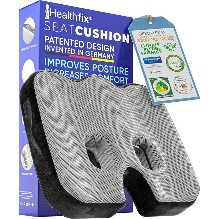 Ортопедична подушка для сидіння: офіс, авто та ін. З Memory Foam, для полегшення навантаження на куприк та сідничні кістки (Soft, 45-70 кг)