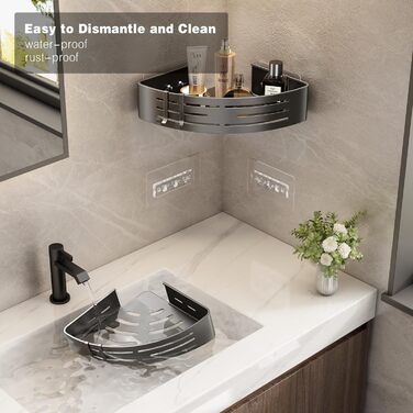 Поличка для душу Voldra без свердління, кутова поличка для ванної кімнати з присосками, металева поличка для душу з тримачем для рушників (2 шт., сіра)