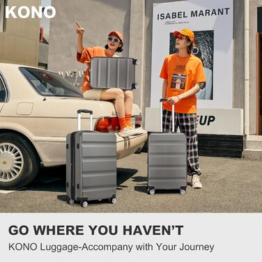 Валіза-тележка KONO, ручна поклажа, сіра (55x35x22 см) з TSA-замком та подвійними колесами