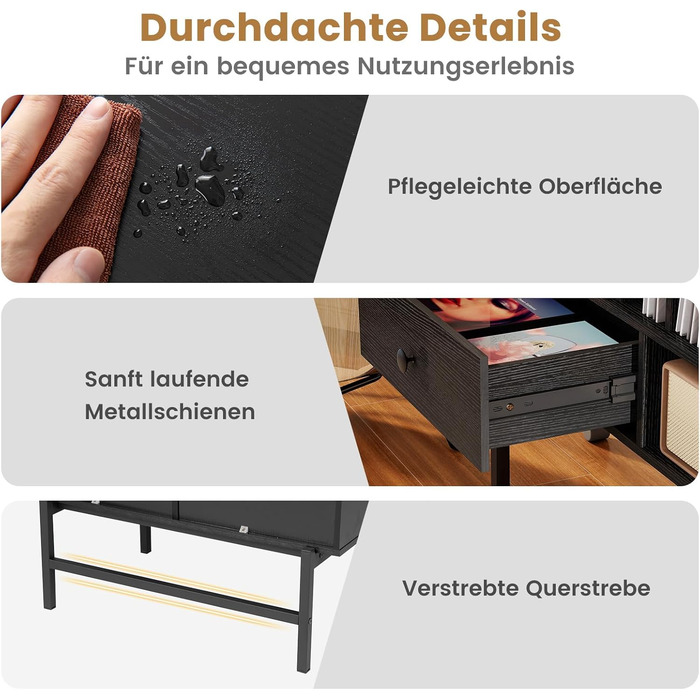 Підставка для програвача COSTWAY з місцем для зберігання вінілу, з відкритими полицями, тримачами для платівок та ящиком, дерев'яний тумбочка для музичної кімнати та вітальні, 70 x 36 x 80 см (білий/чорний)