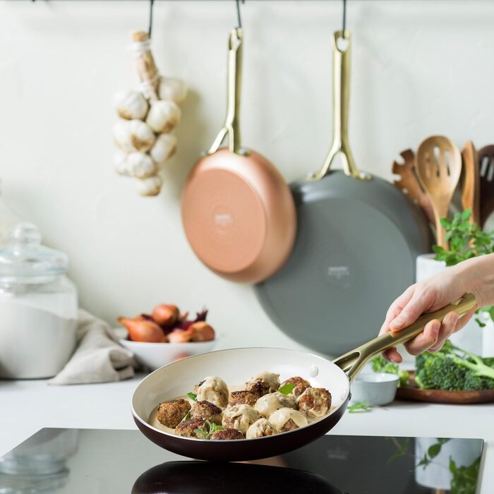 Набір сковорідок GreenPan Shades 3 шт. з керамічним антипригарним покриттям, діаметр 20/24/28 см, без PFAS, для індукційних плит, з ручками з нержавіючої сталі, придатні для миття в посудомийній машині, для духовки, колір Terra Brown