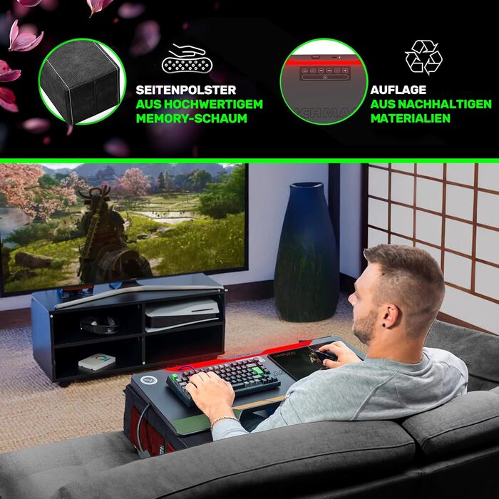 Couchmaster CYCON³: ергономічний стіл для ноутбука для дивану, софи та ліжка, з USB хабом (Samurai Black Edition)