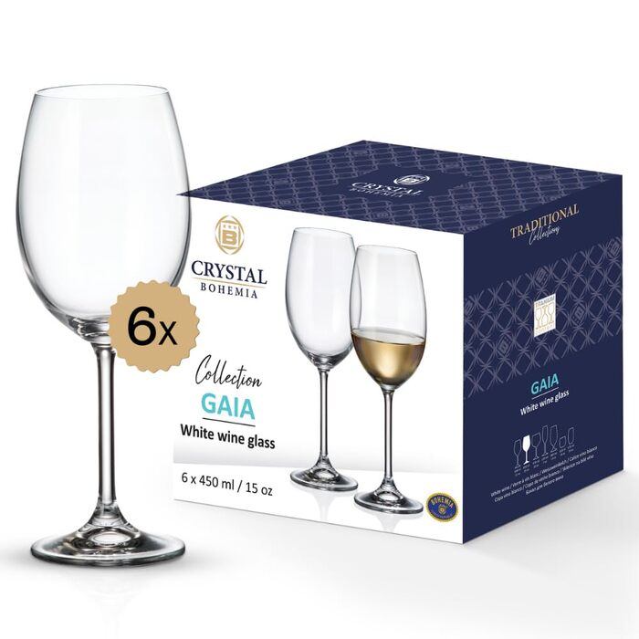 Кришталеві келихи Crystal Bohemia для білого вина, 6 шт., об'єм 350 мл, стійкі до миття в посудомийній машині, довговічні та стійкі до подряпин - елегантні келихи з кришталевого скла, ідеальні як подарунок для поціновувачів вина
