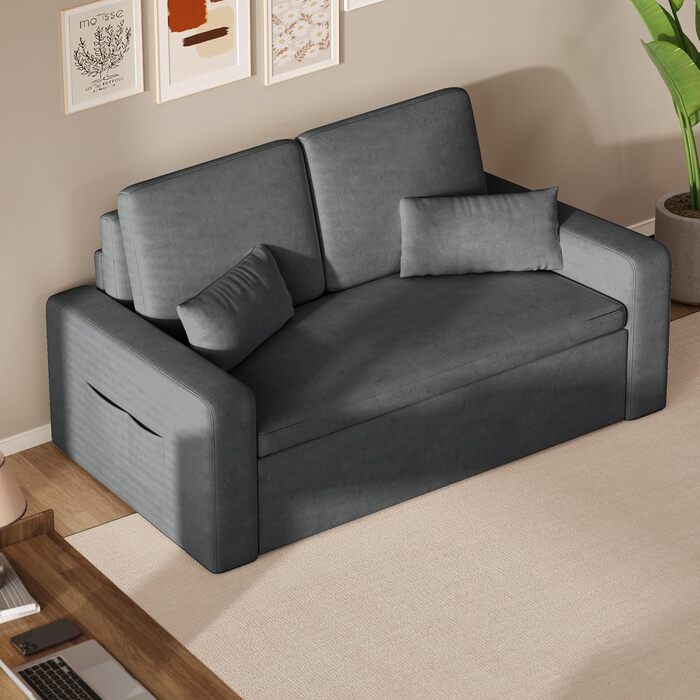Диван-ліжко Xbro з висувною спальною поверхнею, 147x196x87 см, 2-місний, з 4 колесами, сучасний велюровий диван-ліжко, темно-сірий