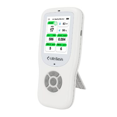 Детектор якості повітря LifeBasis 10 в 1: Формальдегід, AQI, PM2.5, PM10, HCHO, TVOC, CO2, Температура, Вологість. USB-зарядка для дому та офісу