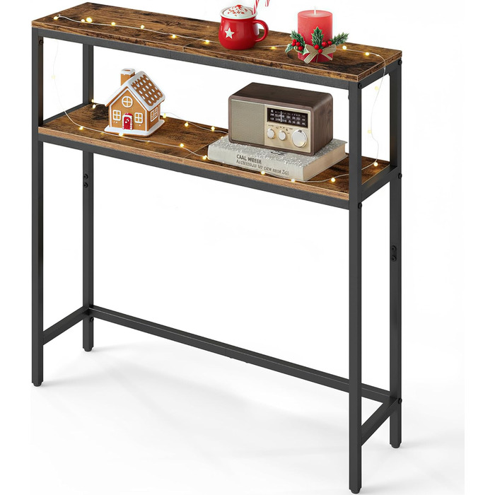 Консоль VASAGLE - вузький столик для вітальні/коридору з 2 полицями, 20 x 100 x 80 см, антрацит-чорний, LNT131B22