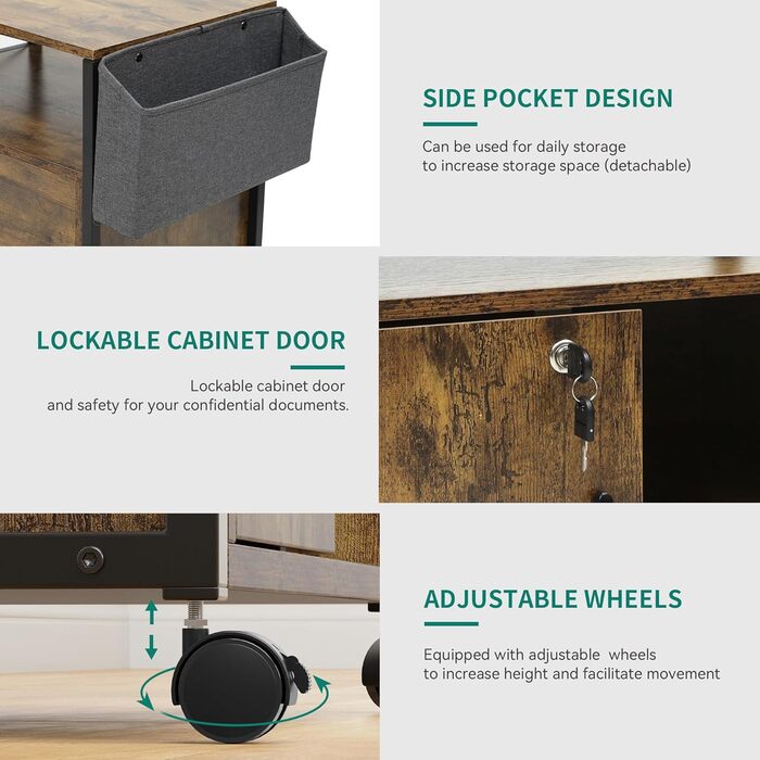 Підставка для принтера YITAHOME з розетками, роликова, з полицею та кишенькою, з замком для документів, для дому/офісу (колір: коричневий)