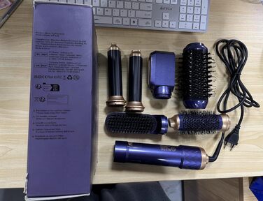 В 1 Ion Hairstyler, Фен, Щітка з теплим повітрям, Плойка, Щітка для випрямлення, синьо-фіолетовий, 6