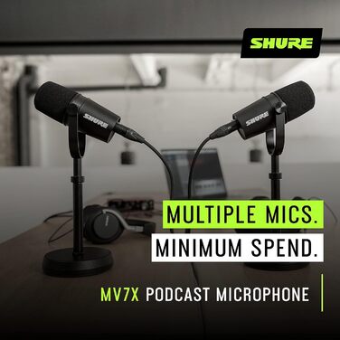 Динамічний XLR мікрофон Shure MV7X для подкастингу та вокалу, професійна якість, Voice Isolation, чорний