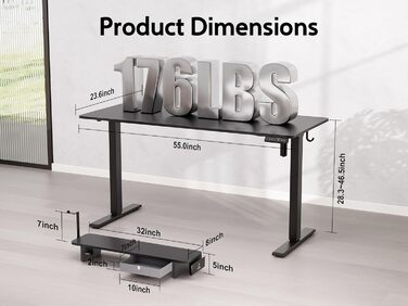 Електричний стіл-трансформер WALKINGDESK з шухлядою та підставкою для монітора, регульований письмовий стіл 140x61 см для домашнього офісу, ергономічний стіл для роботи стоячи та сидячи, чорний, з тримачем для телефону та 3 гачками