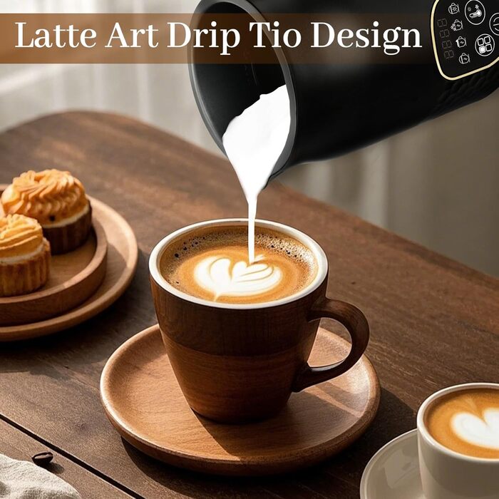 Електричний піноутворювач молока 4-в-1 з контролем температури. Підходить для капучино, лате та гарячого шоколаду. 2 насадки для різних типів пінки.