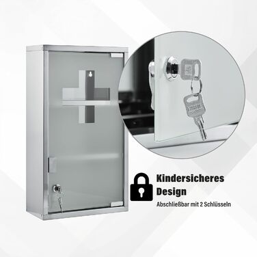 Медичний шкаф Zedelmaier з нержавіючої сталі, 4 відділення, аптечний, для ванної кімнати, з можливістю підвішування, закривається на замок, 57 x 27 x 12 см, білий