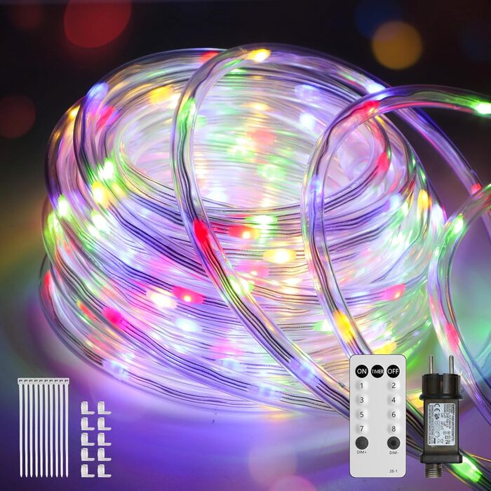 LED гірлянда для декорування: 24 лампочки, 12 м, RGB, тепле біле світло, 8 режимів, таймер, димування. Підходить для дому, саду, балкону, вечірки, весілля, святкування Різдва.