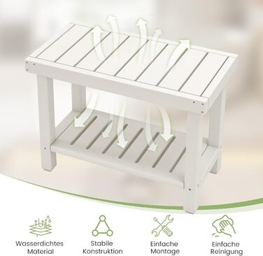 Двомісна лавка для душу Costway з полицею, 150 кг, водонепроникна, коричнево-біла (61x31x49 см)