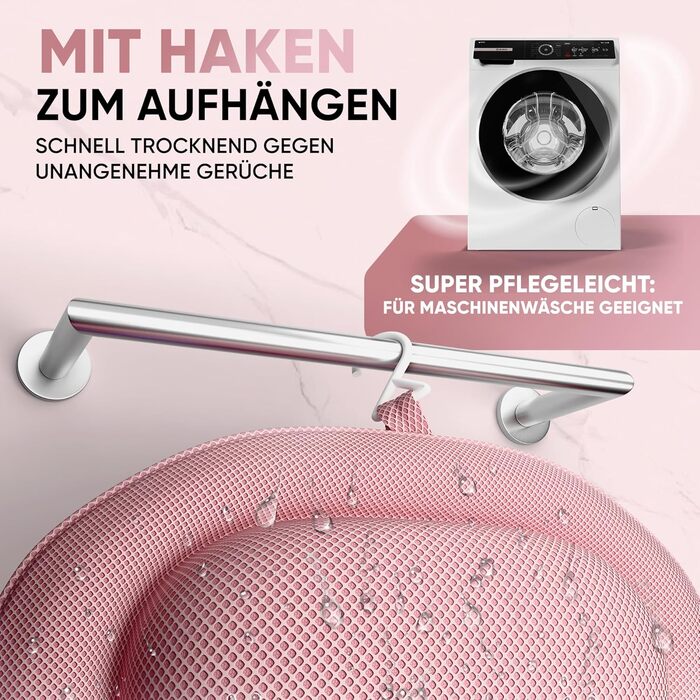 Преміум подушка для ванни XXL рожева | Додаткові подушки для шиї та плечей | Швидковисихаюча, пральна подушка для ванни з 4 великими присосками | Подушка для ванни рожева XX-Large